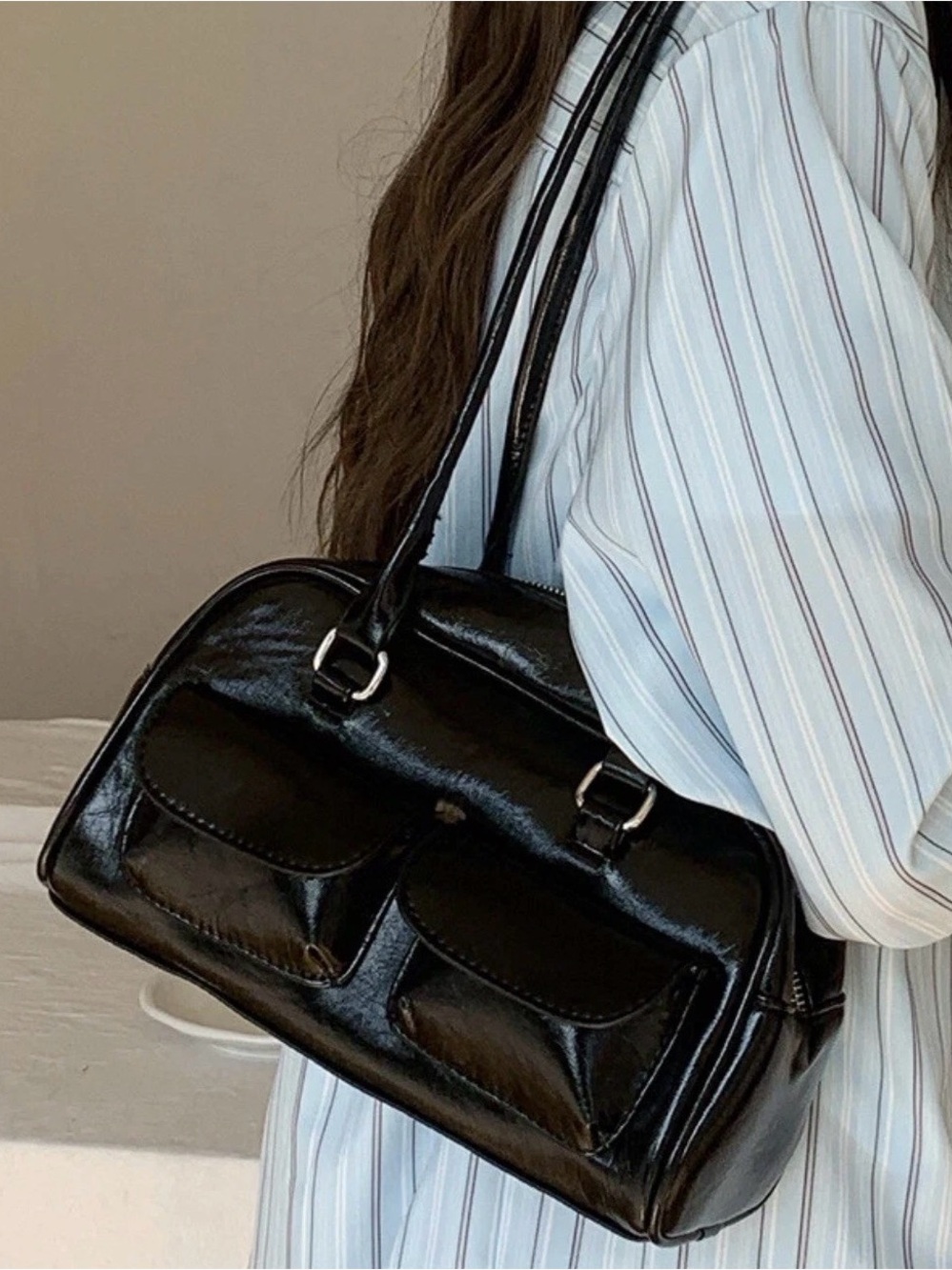 Classic Black Patent Shoulder Bag